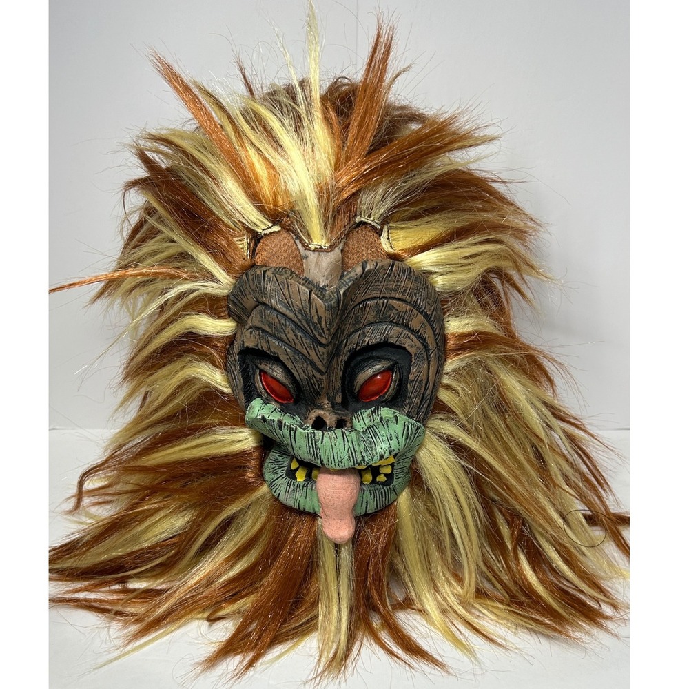 Tiki Monster Mask Brown Blonde Hair 2003 Red Eyes Halloween Rare Cosplay